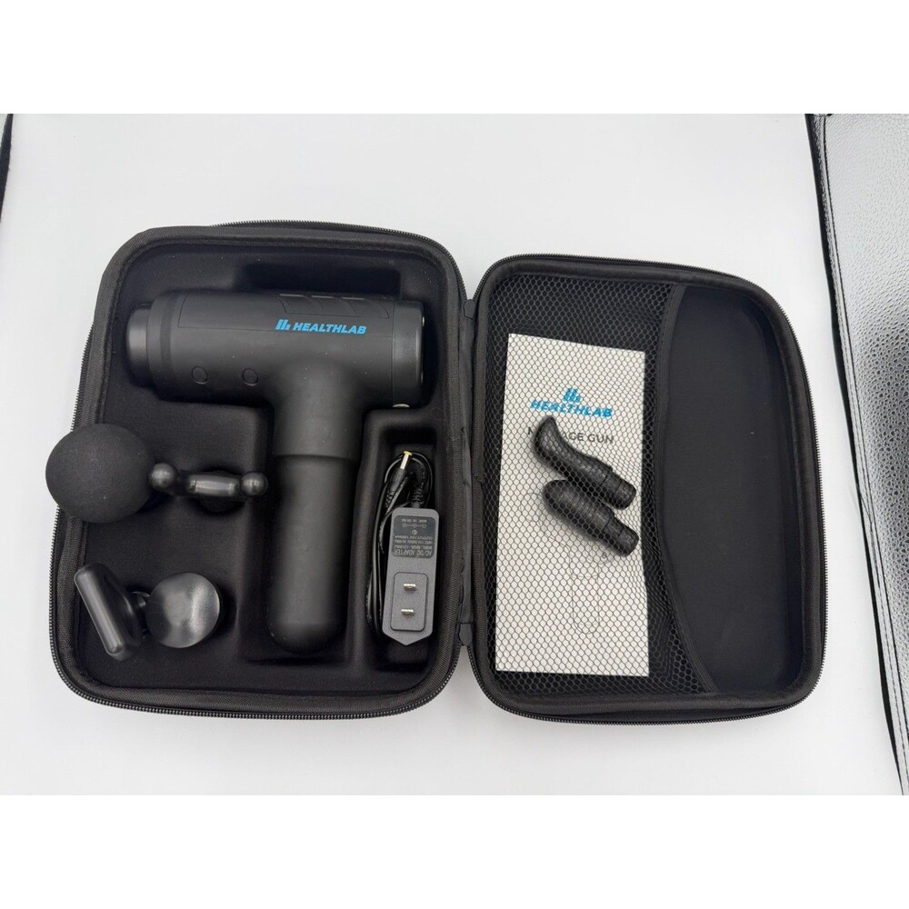 HEALTHLAB Vibrating Percussion Massager w/ 6 Interchangeable Heads - BLACK